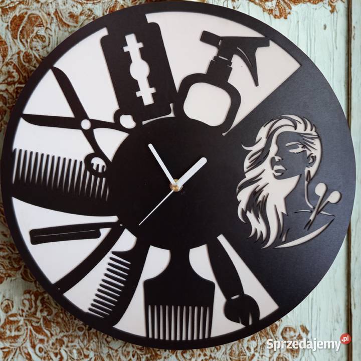 Duży zegar fryzjerski 40 z personalizacją barber ścienny łódzkie Bełchatów