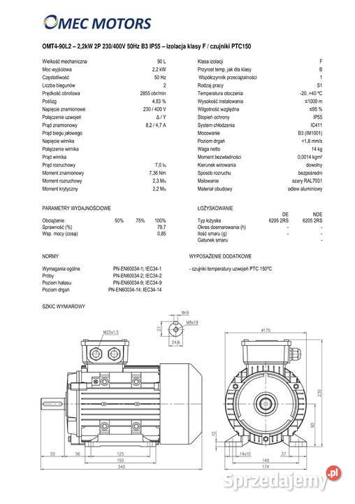 silnik elektryczny 22kW 2900obr 3fazowy 90B3 Pigża