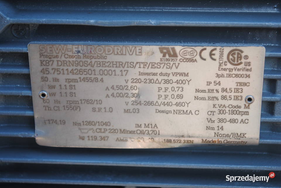 Motoreduktor kątowy 11kw 84obrmin z hamulcem Pozostałe Kargowa