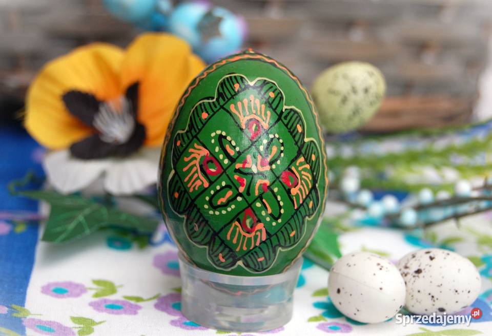 Stara pisanka drewniana ręcznie malowana Ukraina Lublin