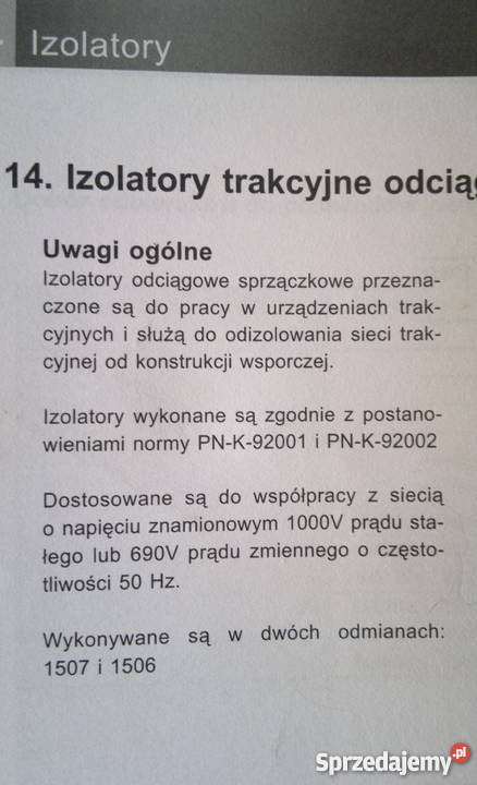 Izolatory trakcyjne odciągowe sprzączkowe typ Dąbrowa Górnicza