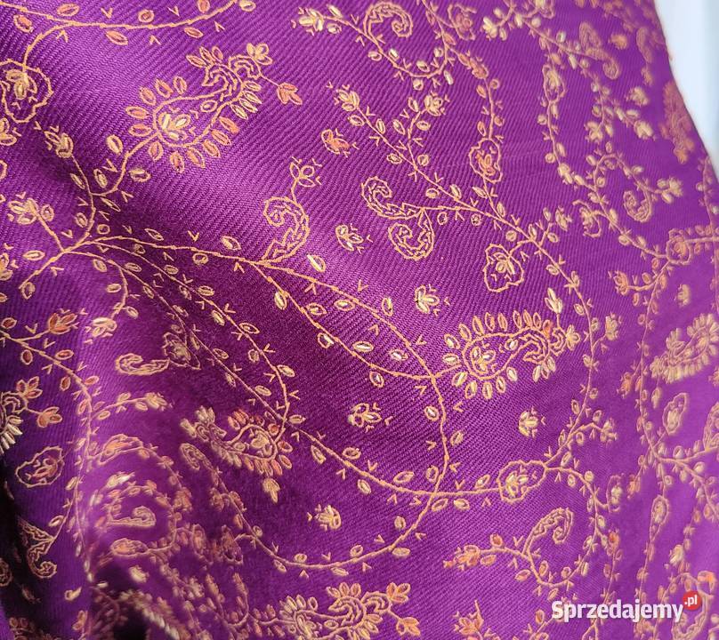Szal orientalny fiolet indyjski haftowany haft Dla kobiet Szczecin