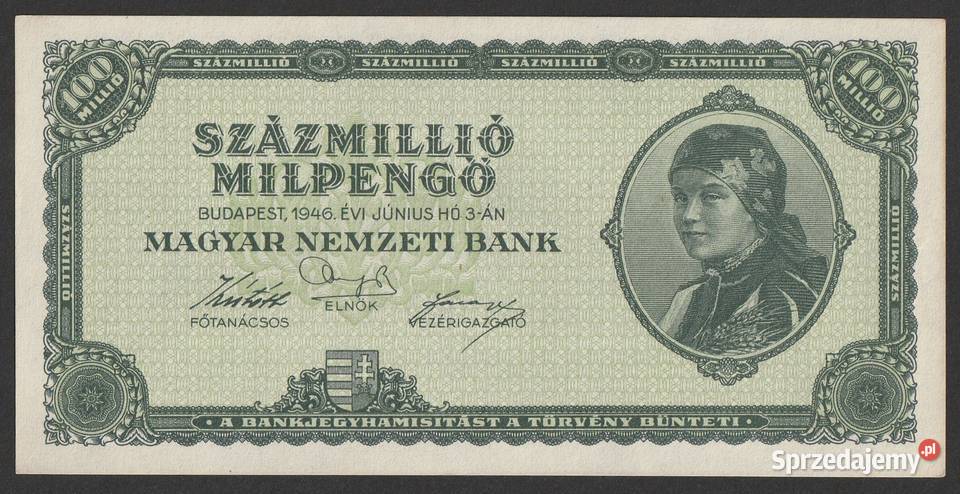 Węgry 100 000 000 pengo 1946 stan bankowy UNC