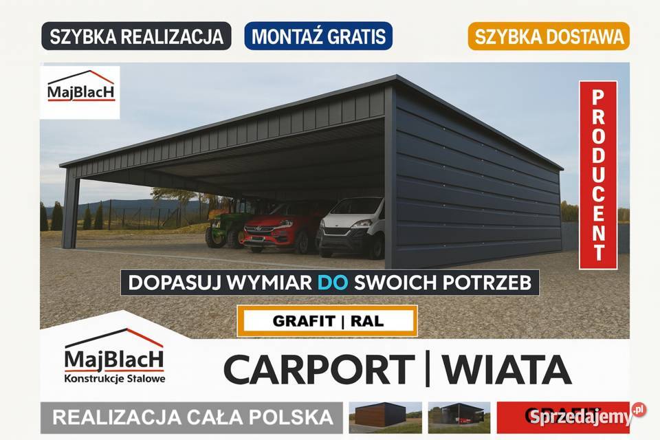 A18Zadaszenie CARPORT WIELOSTANOWISKOWY Wiata samodzielny