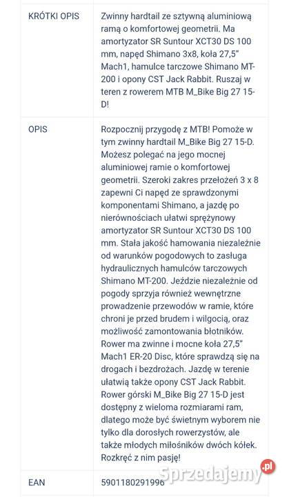 Okazija Rower Merida MBike 275 15D lubuskie Zielona Góra sprzedam