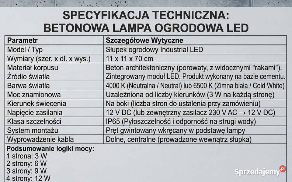 Lampa ogrodowa betonowa słupek podświetlenie LED