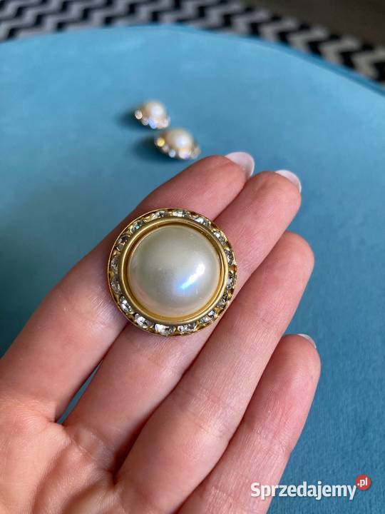 Nowe złote guziki z perłą kryształy Swarovski Nisko