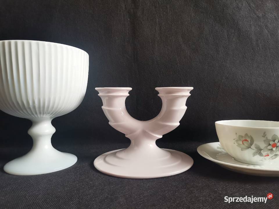 Stary świecznik Art Deco różowa porcelana Katowice