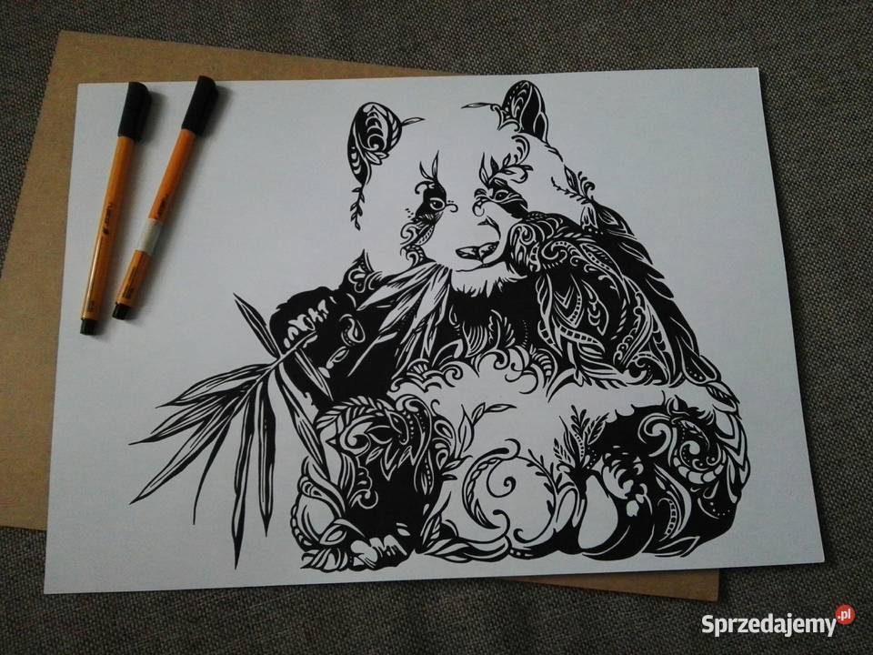 Rysunek panda cienkopis blok tech A3 170 gm2 Warszawa