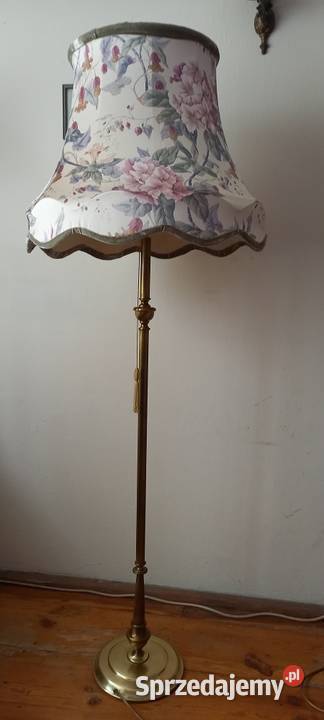 Ładna mosiężna lampa podłogowa z abażurem łódzkie Skierniewice