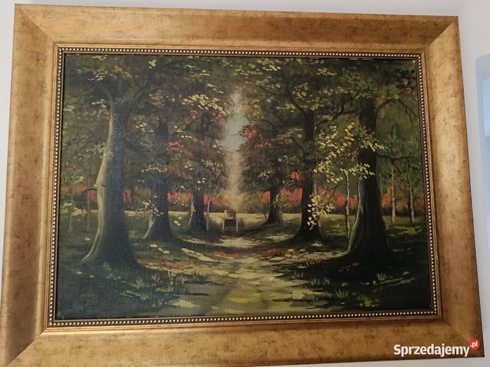 Stary obraz olejny na płótnie Droga park kujawsko-pomorskie Lipno