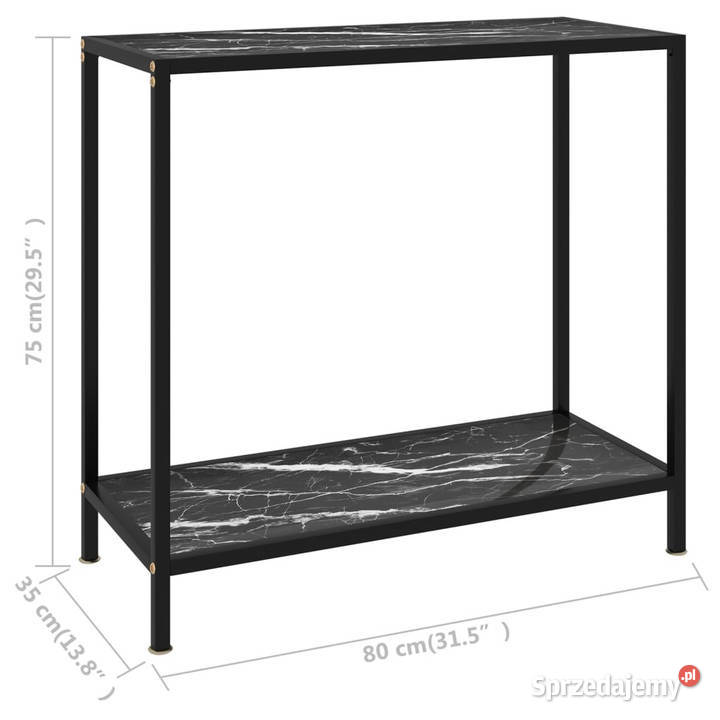 Stolik konsolowy czarny 80x35x75 szkło hartowane Warszawa