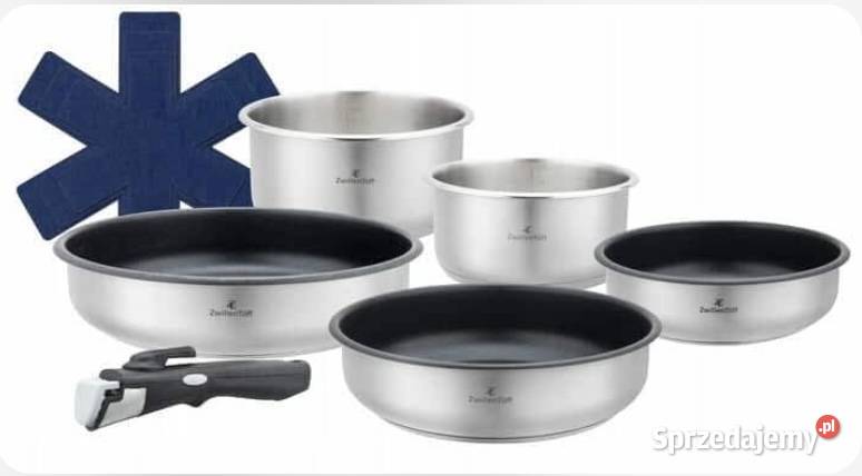 199 Zestaw stalowych garnków z patelniami z Zabrze
