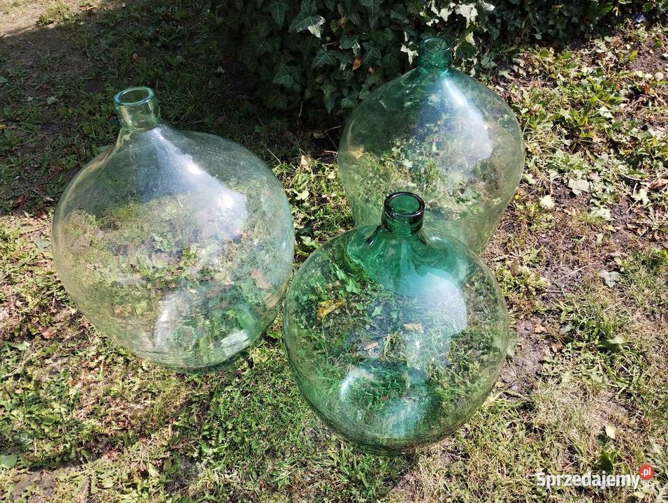 Balony na wino galon PRL zielone szkło ręczny