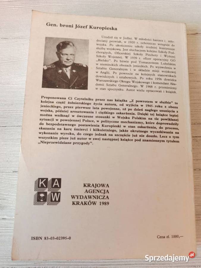 Z powrotem w służbie Józef Kuropieska 1984 Bielsko-Biała sprzedam