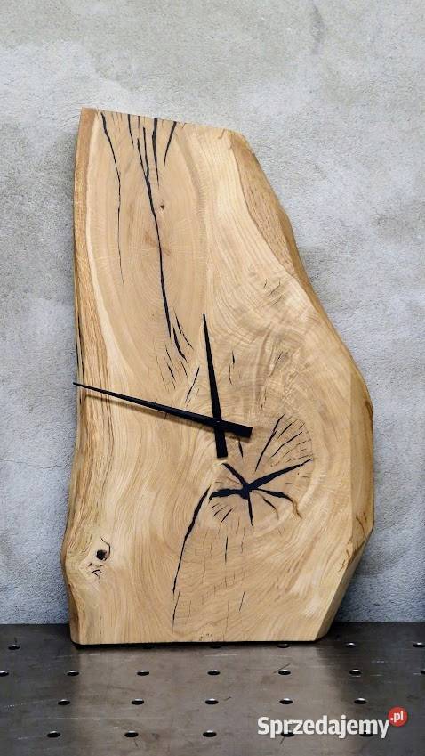 Zegar na ścianę wiszący duży loft naturalny dąb warmińsko-mazurskie Bartoszyce