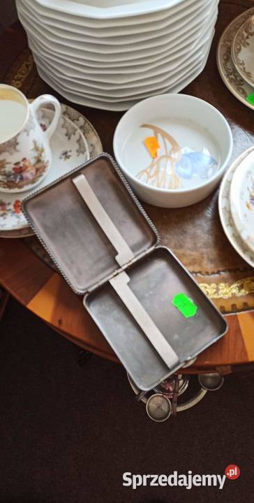 Papierośnica cyna wytłaczana skóra Gdańsk