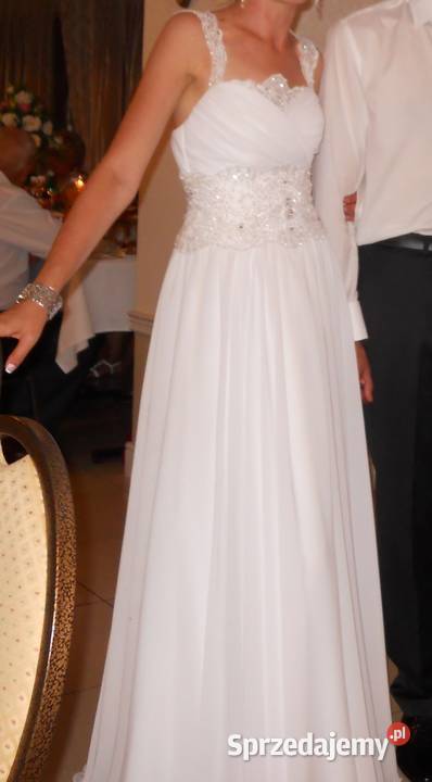 Ślubna biała suknia z kamyczkami Kraków