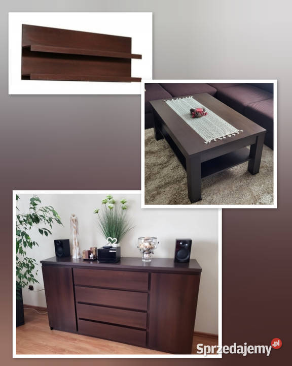 Pakowna komoda stolik kawowy i półka wisząca w Meble do salonu śląskie Żory