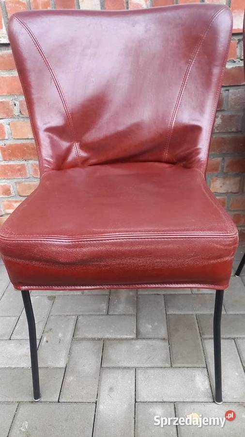 Krzesła skórzane na metalowych nogach 4 brązowo Gawroniec