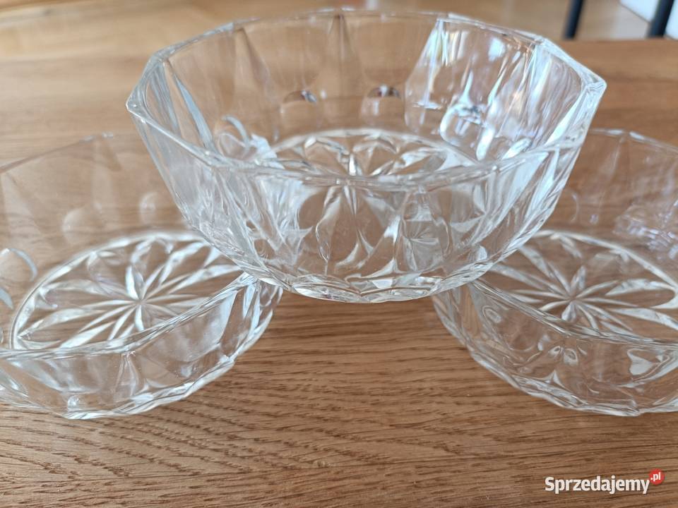 Piękne szkło PRL półmisek i salaterki mazowieckie