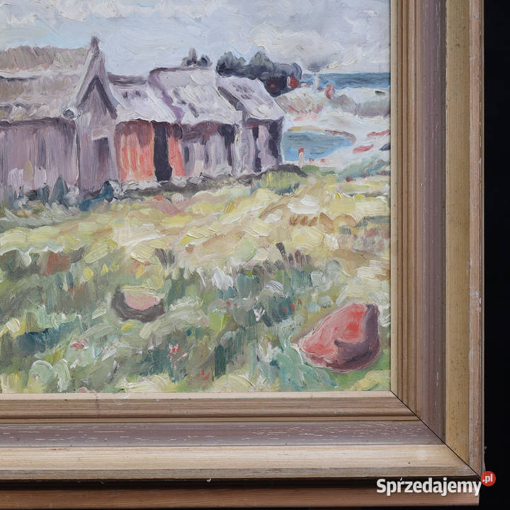 ARTexpert Obraz Olejny Nadmorski Pejzaż Chaty zachodniopomorskie Dobrzany sprzedam