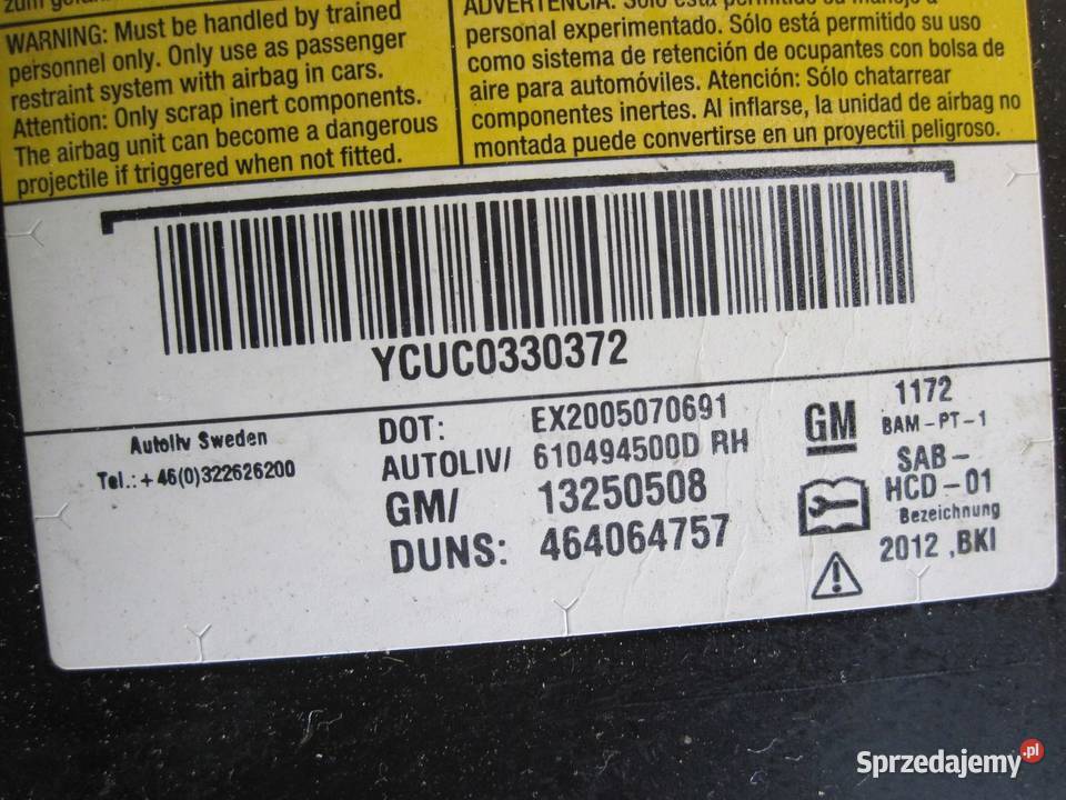 OPEL MERIVA B 12r AIRBAG poduszka fotela prawa