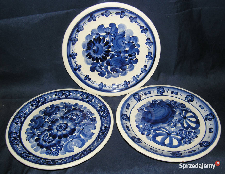 talerze płaskie recznie malowane WłocławekPRL Bartków