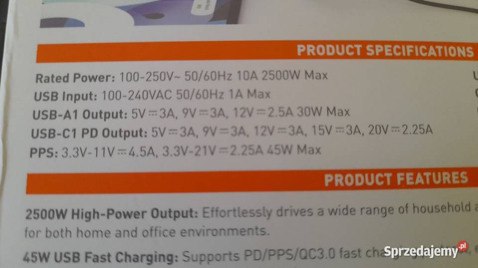 Power bank 2500W LONIO 140W szybkie ładowanie Szadek