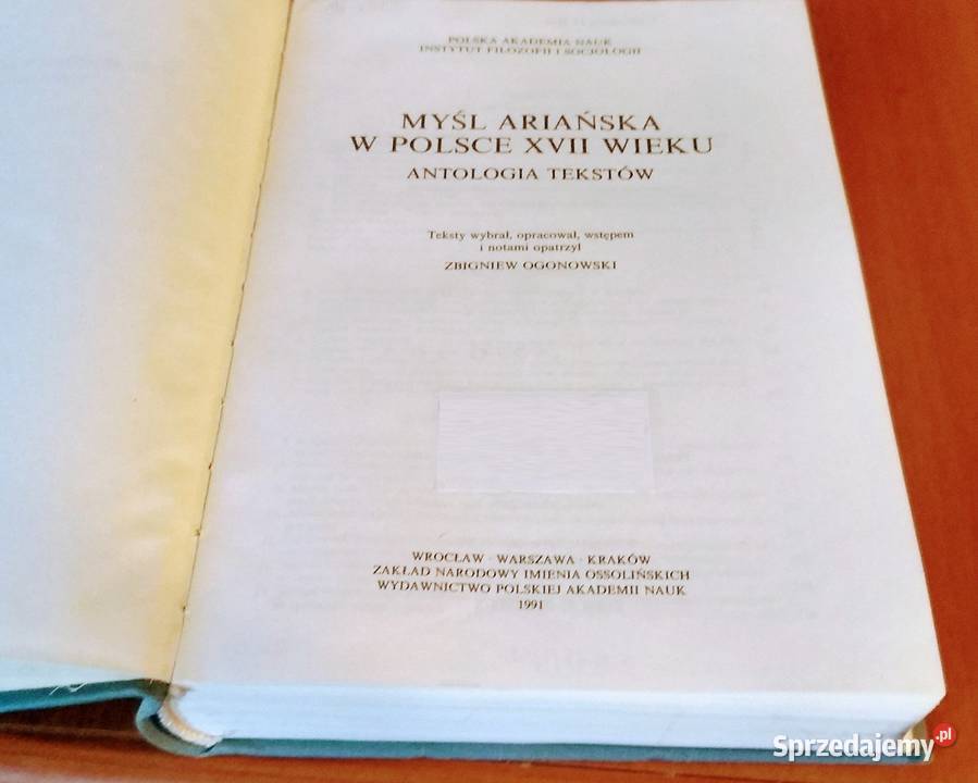 Myśl ariańska w Polsce XVII wieku antologia Gdańsk