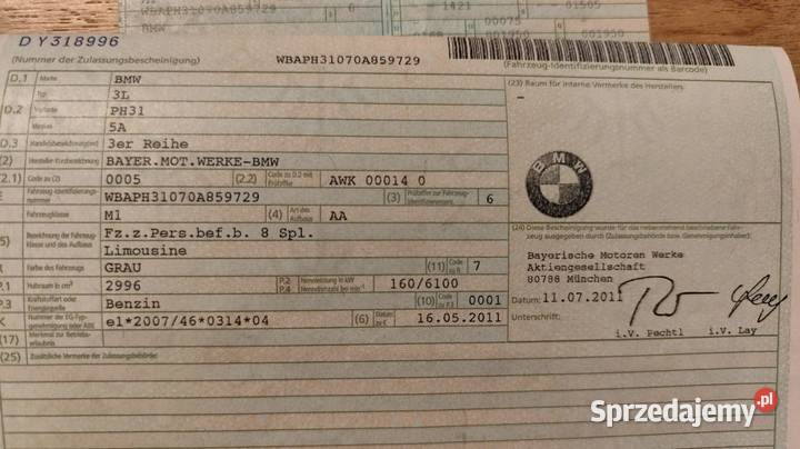 BMW 325i 30 benzyna 218 2011r Rzeszów