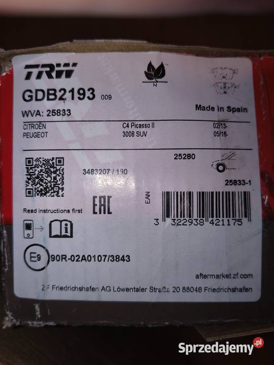 Klocki hamulcowe Citroen Peugeot TRW GDB1293 Lublin