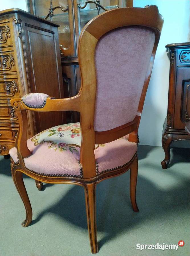 Fotel ludwikowski gobelin kwiaty