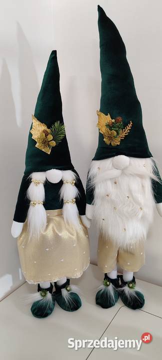 Skrzaty świąteczne para zielony złoty Glamour Dom i Ogród