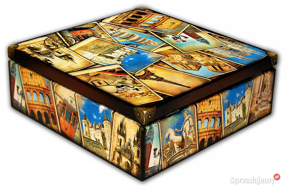 duża SZKATUŁKA pudełko drewniane TRAVEL 22x22 wielokolorowy kujawsko-pomorskie