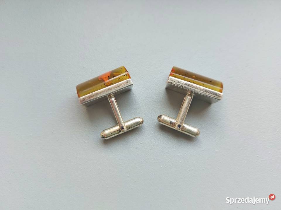 srebrne spinki do mankietów bursztynowe srebro Poznań