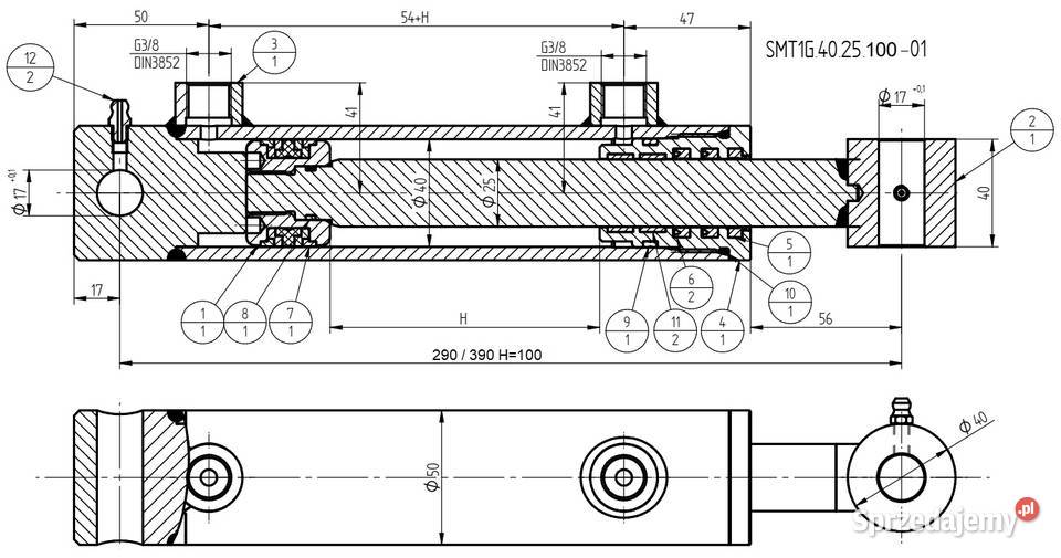 Cienki Siłownik Hydrauliczny SMT1G 40x22 SKOK