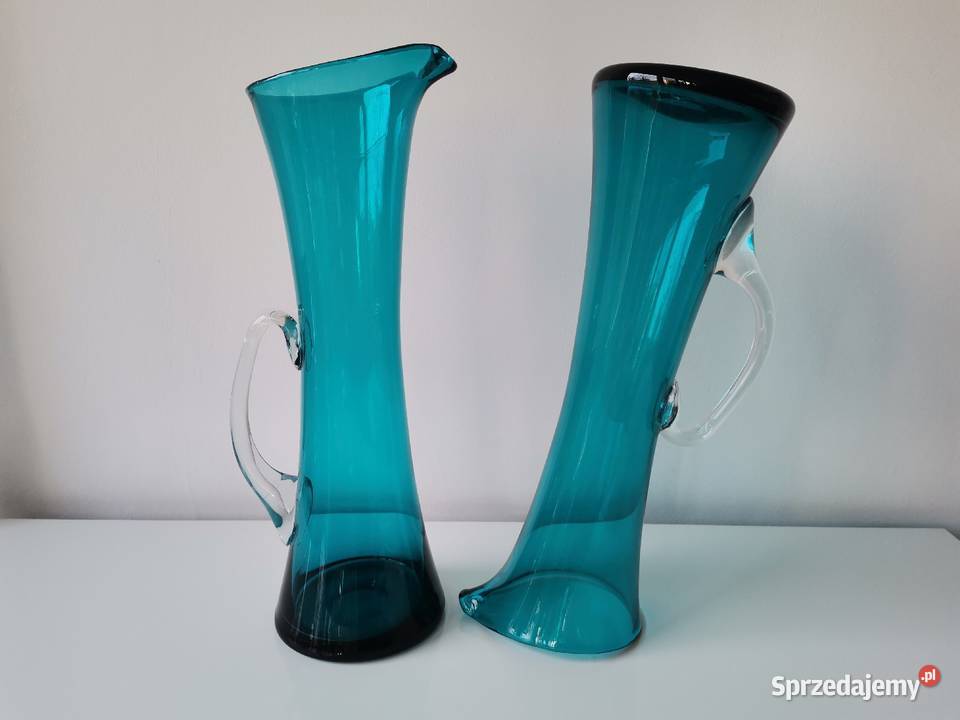 Stary niebieski dzbanek wazon 2 sztuki huta Katowice