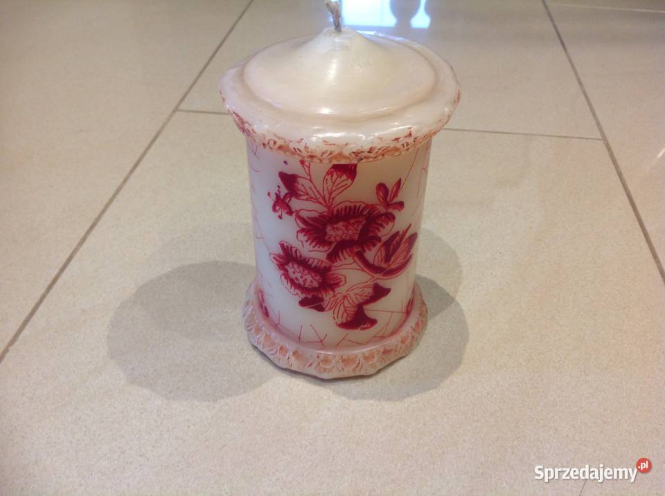 Duża Świeca Zdobiona Vintage Nowa Sól