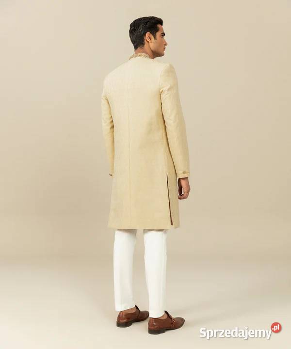 Elegancki indyjski sherwani achkan kremowy haft Szczecin