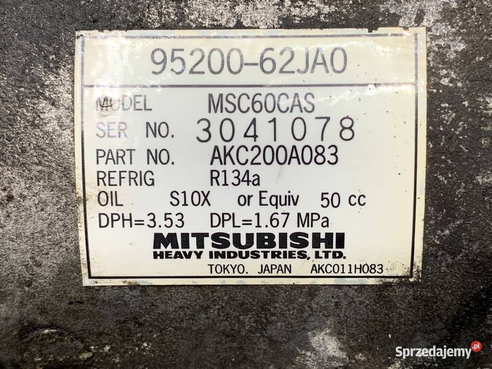 SPRĘŻARKA KLIMATYZACJI SUZUKI SX4 9520062JA0 16 osobowe