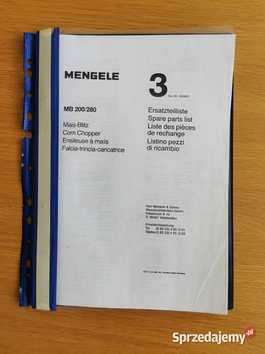 Katalog części zamiennych sieczkarnia Mengele MB Puławy