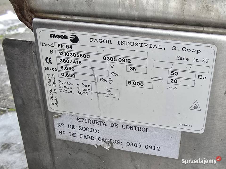 Zmywarka Fagor FI64 uszkodzona na części do Mielno