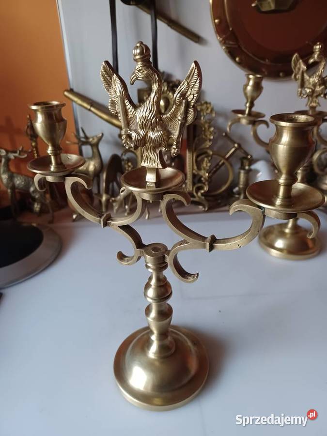 Piękny masywny mosiężny świecznik Księstwo wielkopolskie Poznań