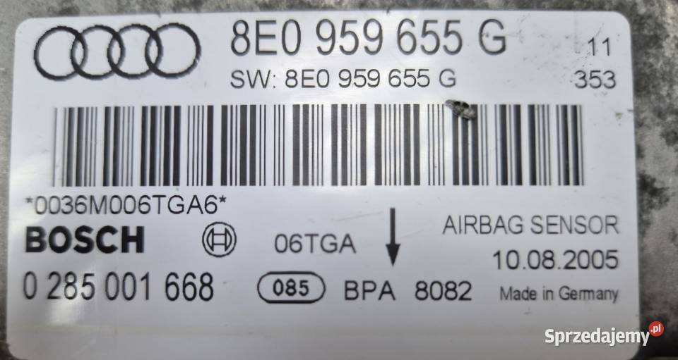 MODUŁ SENSOR AIRBAG PODUSZEK POWIETRZNYCH AUDI Działoszyce