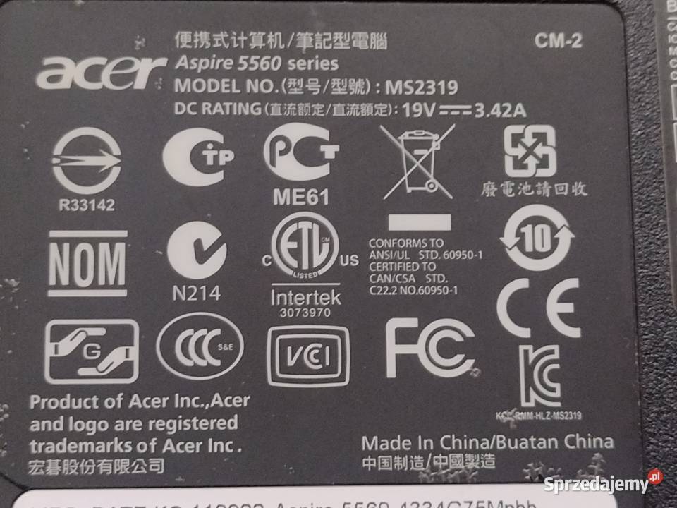 Laptop Acer Aspire 5560 pomorskie Pruszcz Gdański