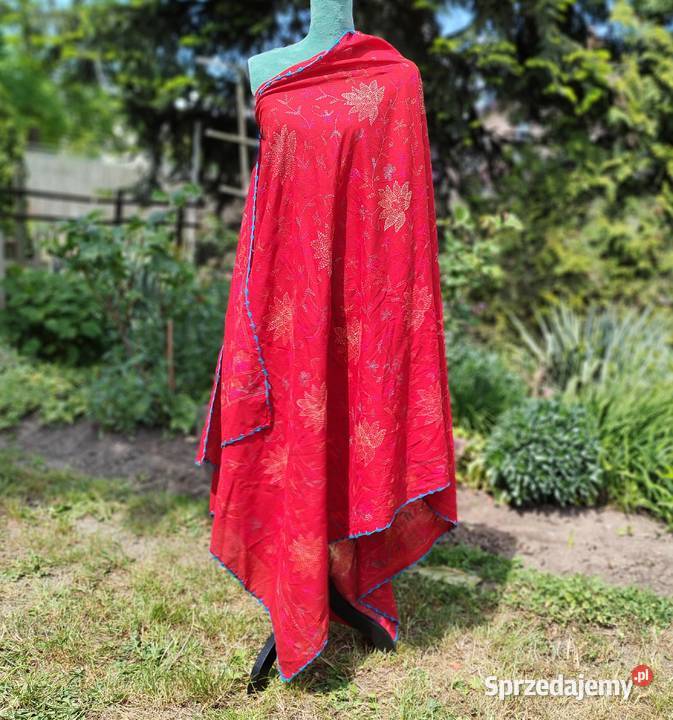 Duża chusta szal dupatta haftowana czerwona Dla kobiet zachodniopomorskie Szczecin sprzedam