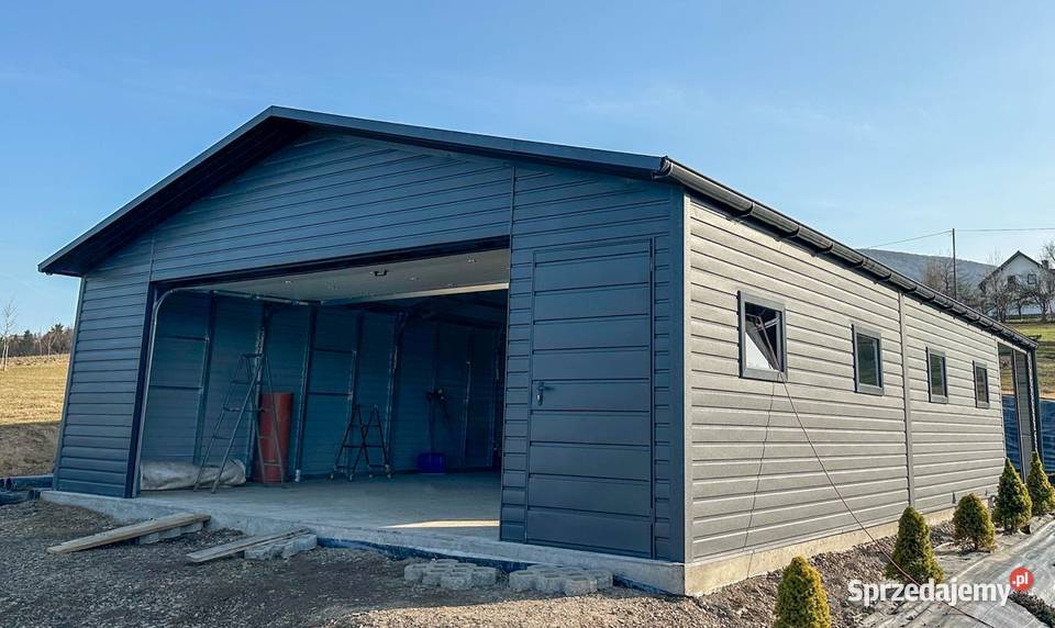 Garaż blaszany 8x8m wiata 2m brama segmentowa Iława