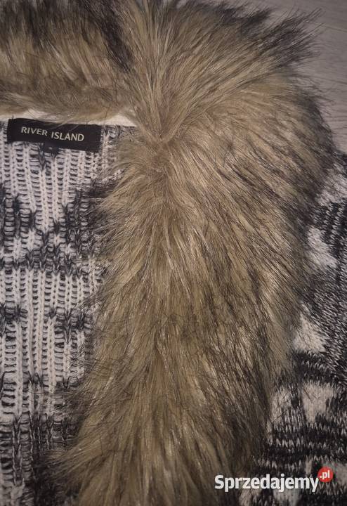 Kardigan sweter kołnierz futerko River Island Łódź