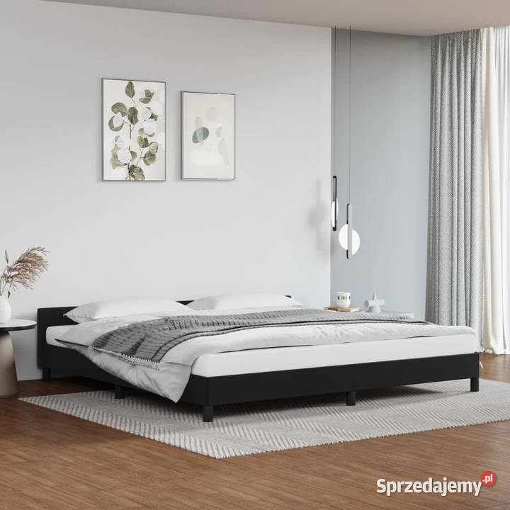 Rama łóżka z zagłówkiem bez materaca czarna 207cm Łóżka sprzedam